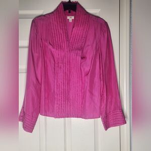 J.Jill MP Deep Pink Lslv Ruffles V-neck 100% SILK ButtonsUp Women’s Top Blouse